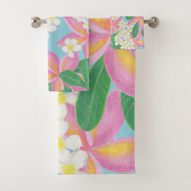 Seamless plumeria Pattern art print Bath Towel Set (Insitu)