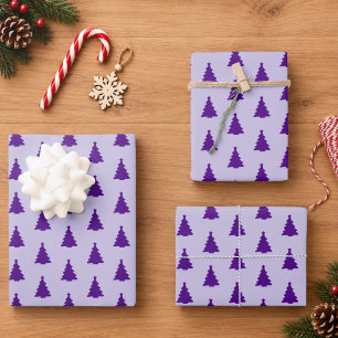 Seamless Purple Christmas Tree Wrapping Paper Sheets