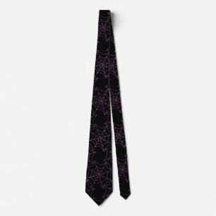 Seamless Purple Foil and Black Cobwebs Halloween Neck Tie