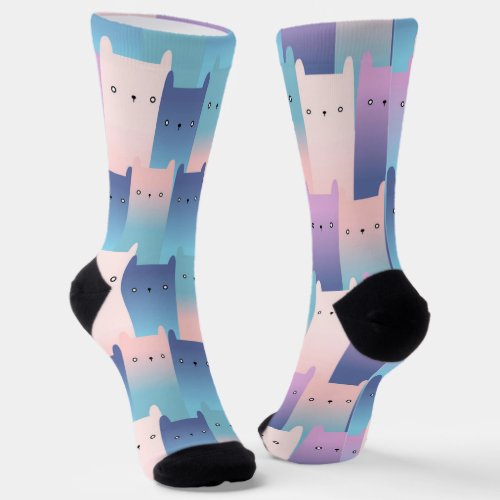 Seamless purple pink cats socks