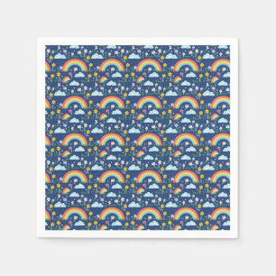 Seamless Rainbow, Flowers, and Clouds Pattern Napkins