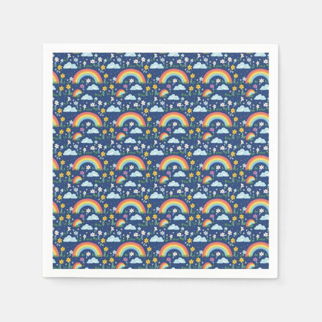 Seamless Rainbow, Flowers, and Clouds Pattern Napkins (Front)