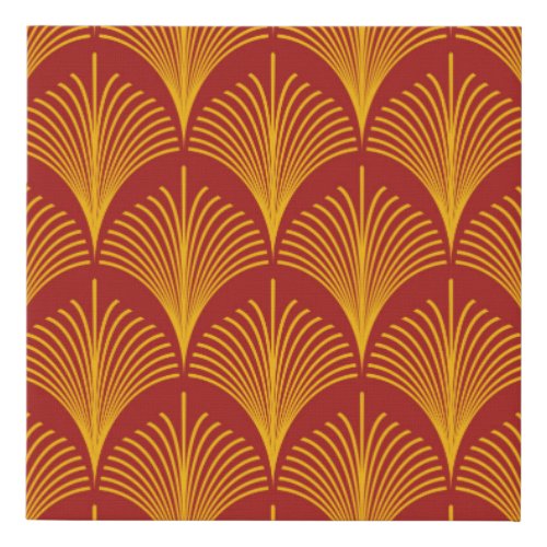 Seamless red and gold vintage art deco peacock fis faux canvas print