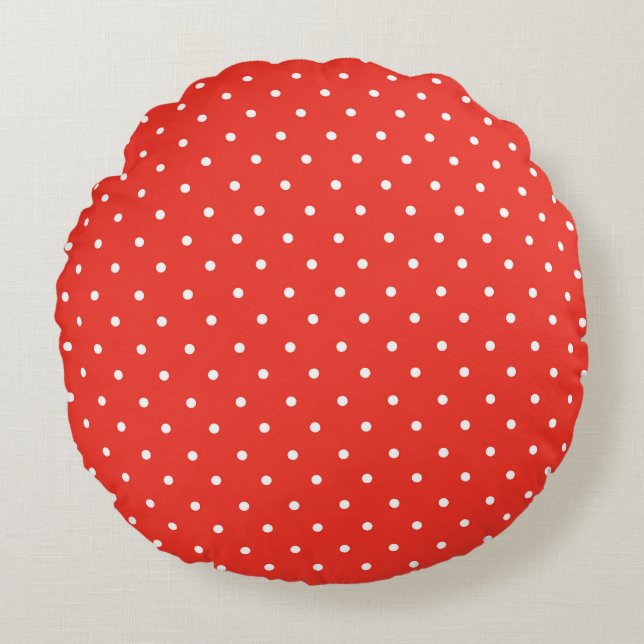 Seamless red background polka dot pattern round pillow (Front)