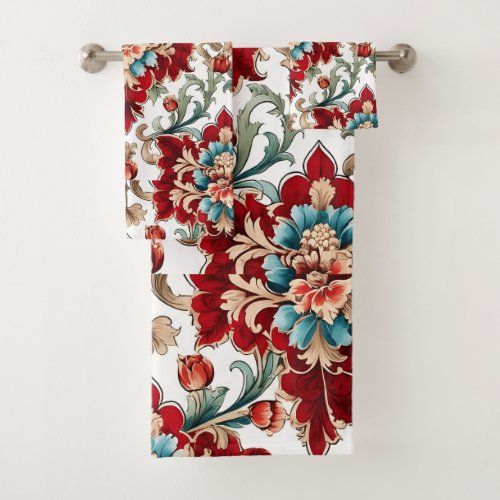 Seamless Red Floral Pattern  For Bath Towel Set