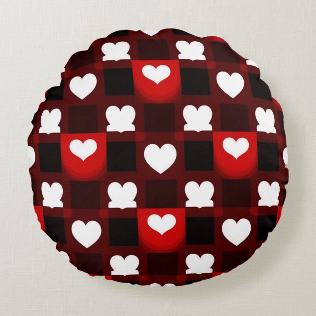 Seamless Red Heart Pattern Background Round Pillow (Front)
