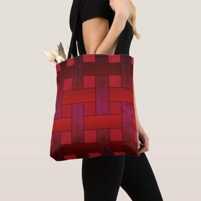 Seamless red silk lined striped pattern modern abs tote bag (Close Up)