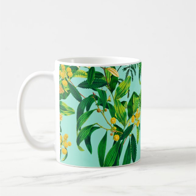 Seamless repeat design made with tropical leaves d coffee mug (Left)
