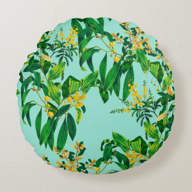 Seamless repeat design made with tropical leaves d round pillow (Front)