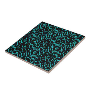 Seamless Repeating Pattern In Turquoise On Black Ceramic Tile