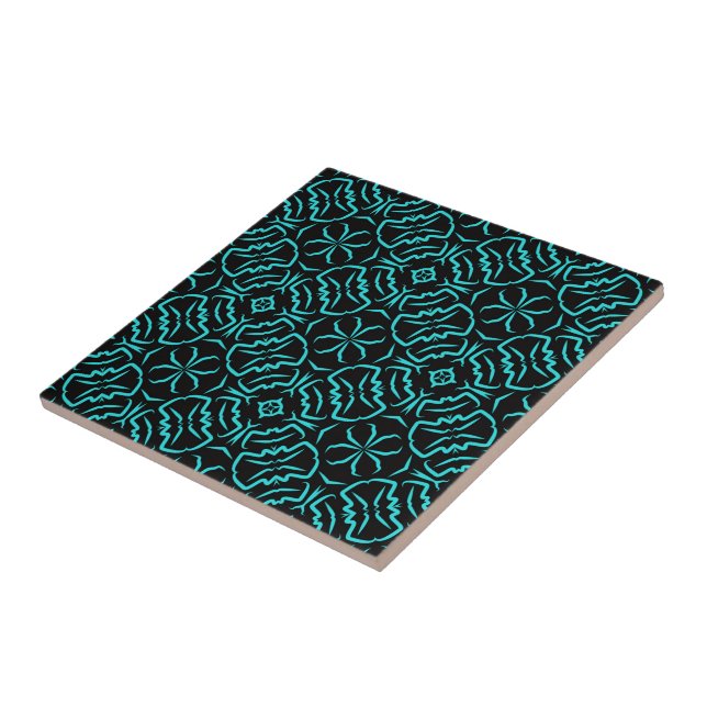 Seamless Repeating Pattern In Turquoise On Black Ceramic Tile (Side)