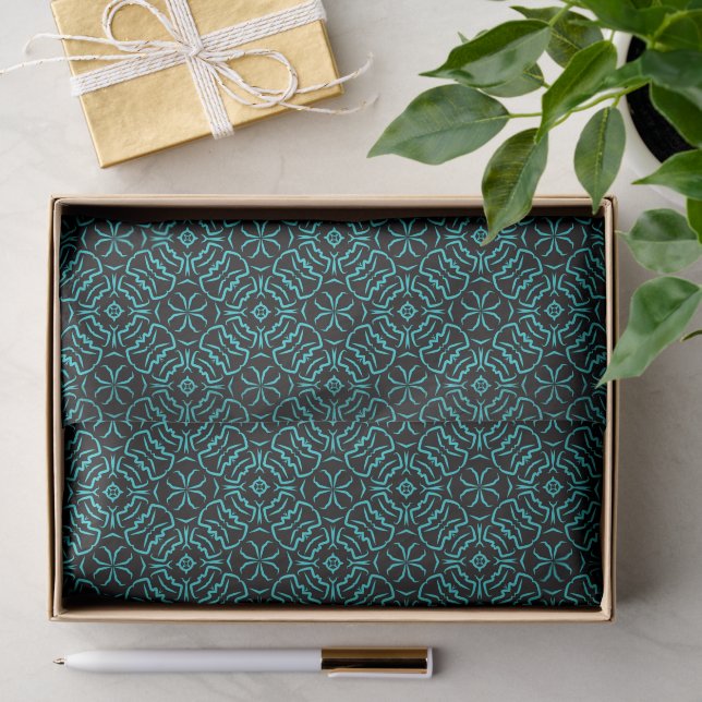 Seamless Repeating Pattern In Turquoise On Black Tissue Paper (Gift)
