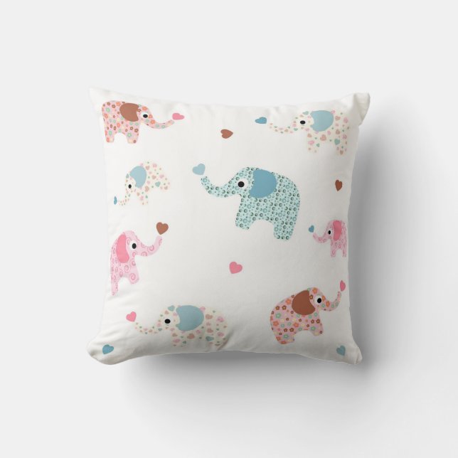 Seamless retro elephant kids pattern wallpaper throw pillow (Front)