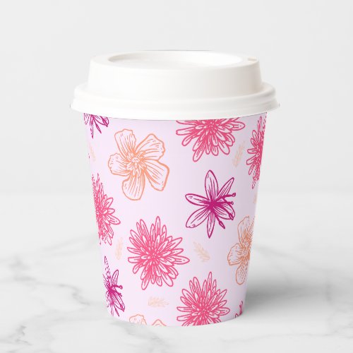 Seamless Retro Floral Pattern Paper Cups