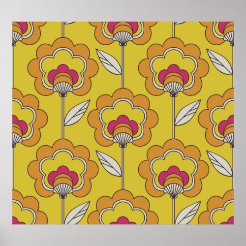 seamless retro floral pattern poster
