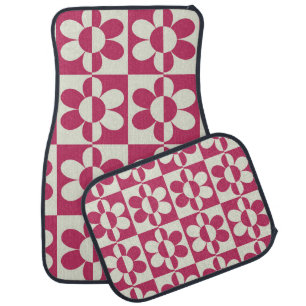Seamless retro groovy design with vintage daisy fl car floor mat