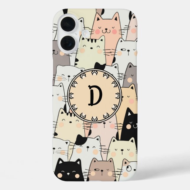 Seamless Retro Illustration Cats Monogram Case-Mate iPhone Case (Back)