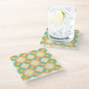 Seamless retro pattern with rounded squares glass coaster