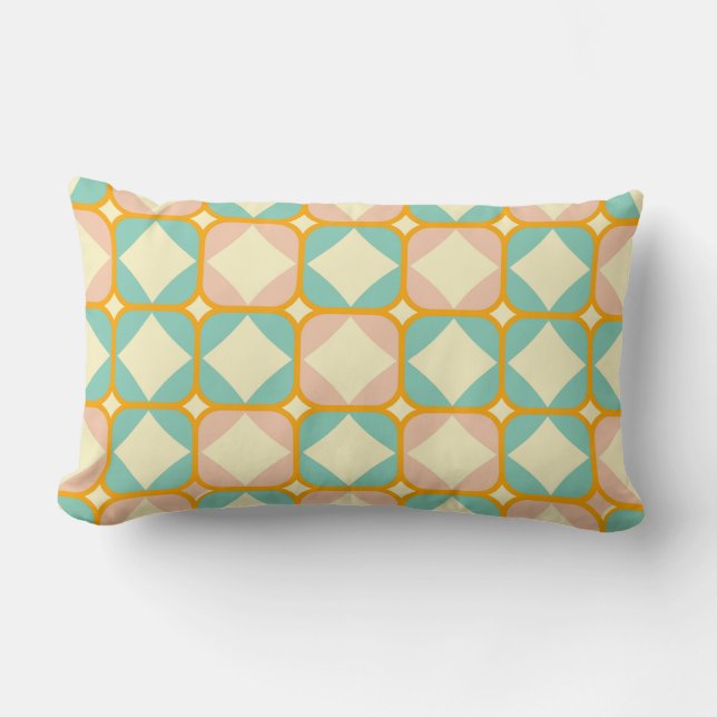 Seamless retro pattern with rounded squares lumbar pillow (Front)