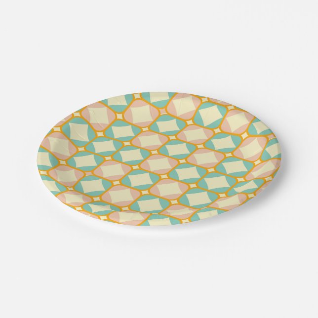 Seamless retro pattern with rounded squares paper plates (Angled)