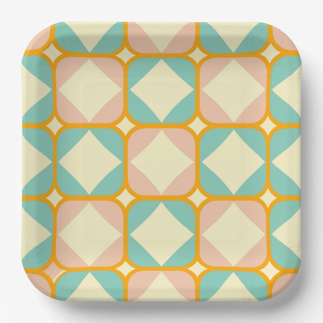 Seamless retro pattern with rounded squares paper plates (Front)
