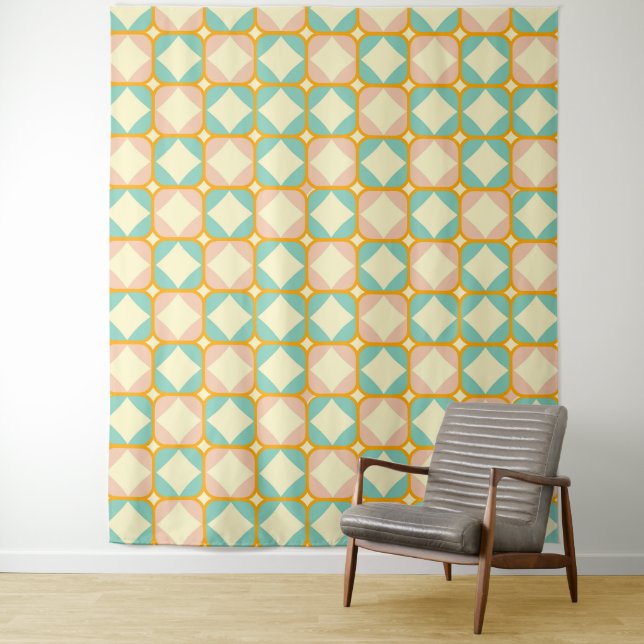 Seamless retro pattern with rounded squares tapestry (In Situ)