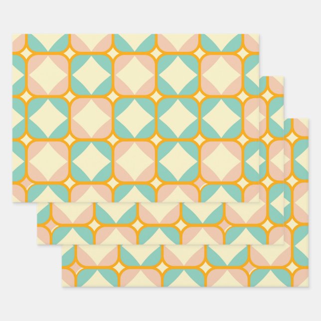 Seamless retro pattern with rounded squares wrapping paper sheets (Set)