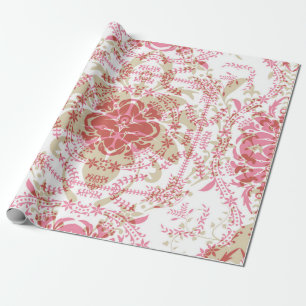 Seamless retro romantic pink white lace ornamental wrapping paper