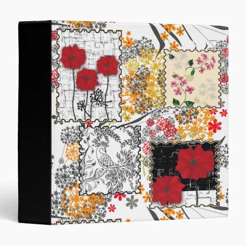 Seamless retro vintage patchwork quilting poppies 3 ring binder