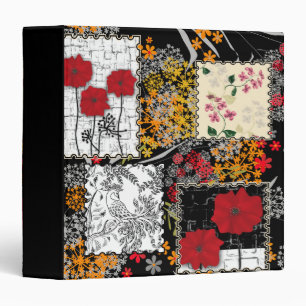 Seamless retro vintage patchwork quilting poppies 3 ring binder
