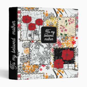 Seamless retro vintage patchwork quilting poppies 3 ring binder