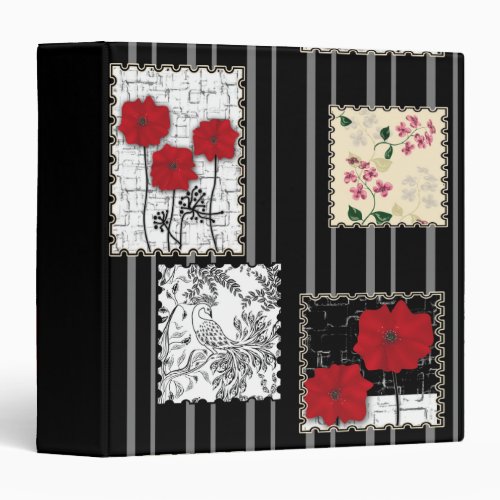 Seamless retro vintage patchwork quilting poppies 3 ring binder