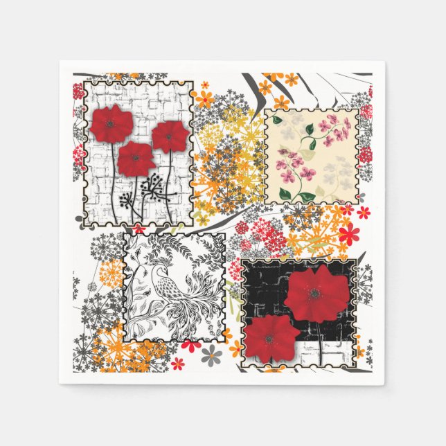 Seamless retro vintage patchwork quilting poppies napkins (Front)