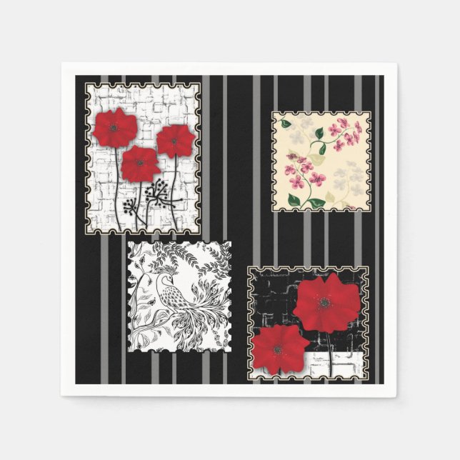 Seamless retro vintage patchwork quilting poppies napkins (Front)