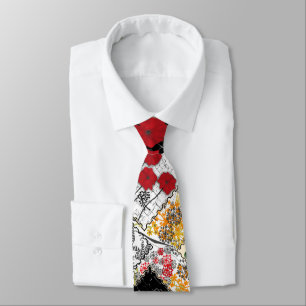 Seamless retro vintage patchwork quilting poppies neck tie