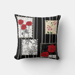 Seamless retro vintage patchwork quilting poppies throw pillow