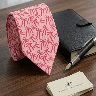 Seamless Ribbon Pattern In Charm And Tea Rose Pink Neck Tie