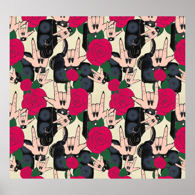 Seamless rock music, abstract pattern. poster (Front)