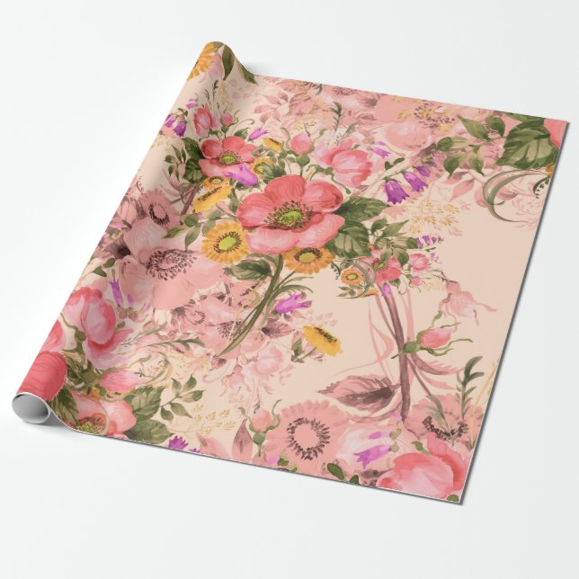 Seamless rococo pattern bouquets. Beautiful bouque Wrapping Paper (Unrolled)