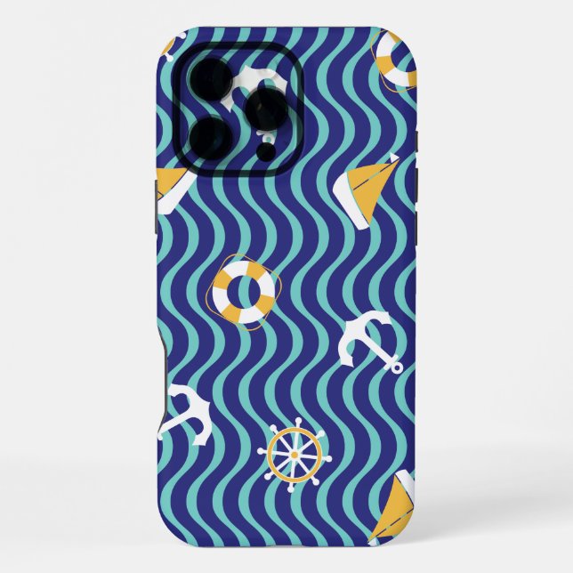 Seamless Royal Blue Nautical Pattern iPhone Case (Back)