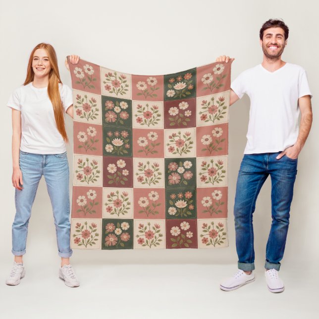 Seamless Rustic Floral Patchwork Fleece Blanket (In Situ)
