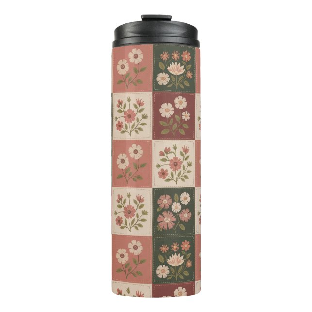 Seamless Rustic Floral Patchwork Thermal Tumbler (Front)