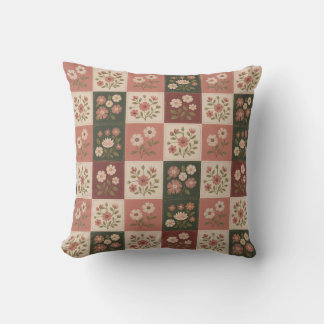 Seamless Rustic Floral Patchwork Throw Pillow