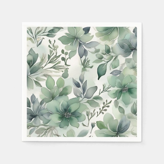 Seamless Sage Green Floral Napkins (Front)
