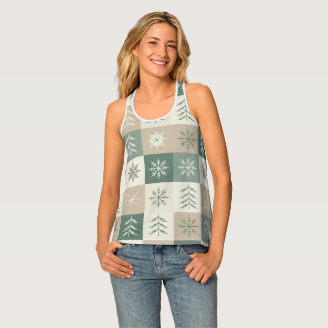 Seamless Scandinavian Christmas tree pattern Tank Top (Front Full)