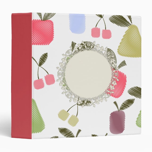 Seamless scratched cartoon fruits apples pears che 3 ring binder (Front/Spine)