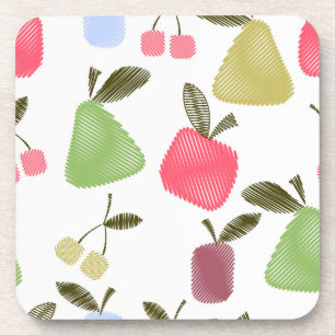 Seamless scratched cartoon fruits apples pears che beverage coaster