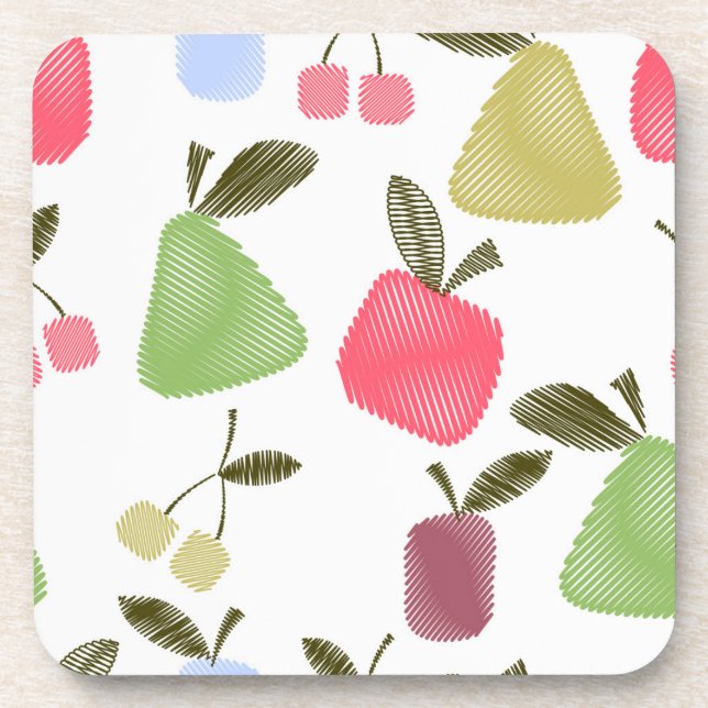 Seamless scratched cartoon fruits apples pears che beverage coaster (Front)