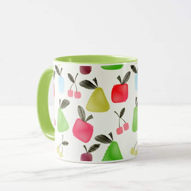 Seamless scratched cartoon fruits apples pears che mug (Front Left)