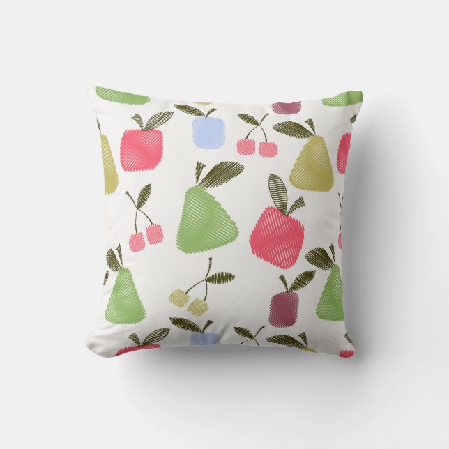 Seamless scratched cartoon fruits apples pears che throw pillow (Front)
